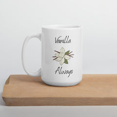 Vanilla Flower Vanilla Bean White Ceramic Mug gift for someone who loves vanilla bakes baker pastry chef