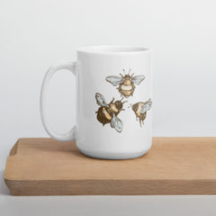 Vintage Style 3 Bee White glossy mug gift for someone who loves bees beekeeper