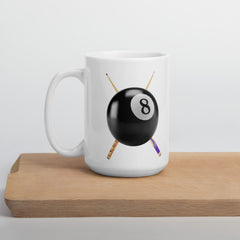 8 Ball Billiards Pool Player White Ceramic glossy mug for Pool Player pool cues