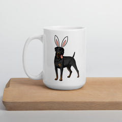 Rottweiler Happy Easter Bunny White Ceramic glossy mug gift for Easter Rottie Dog Lover