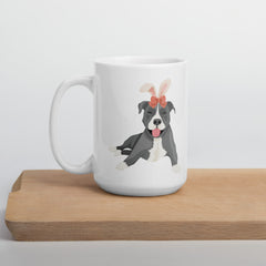 Grey Pitbull Happy Easter Bunny Ceramic White Glossy Mug gift for Gray Pittie Pitbull dog lover