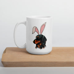 Dachshund Happy Easter Bunny White Ceramic glossy mug gift for Dachshund weiner dog lover