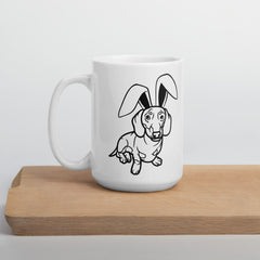 Dachshund Outline Happy Easter Bunny White Ceramic glossy mug gift for Dachshund Weiner dog lover owner