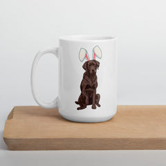 Chocolate Labrador Happy Easter Bunny White Ceramic glossy mug gift for Chocolate Lab Dog Owner Lover