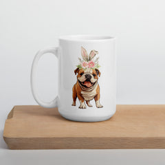 English Bulldog Happy Easter Bunny White Ceramic glossy mug gift for English Bulldog Dog Owner Lover