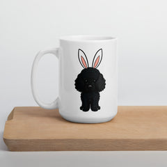 Black Toy Poodle Happy Easter Bunny White Ceramic Glossy Mug gift for Toy Poodle Owner Lover