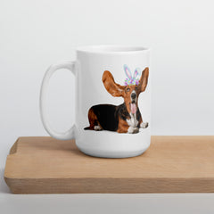 Funny Basset Hound Happy Easter Bunny White Ceramic glossy mug gift for Basset Hound Owner Lover