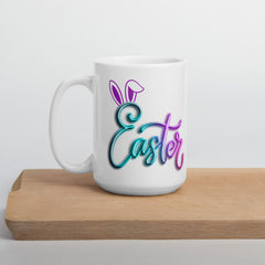 Neon Balloon Easter Bunny White Ceramic glossy mug gift for Easter