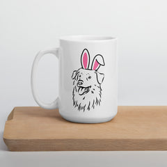 Australian Sheppard Easter Bunny White Ceramic glossy mug gift for aussi sheppard dog lover