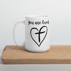 Jesus You are Loved Cross in Heart Ceramic White glossy mug gift for Christian Easter