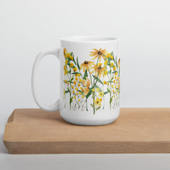 Pressed Wildflowers Yellow Meadow Flowers Ceramic White glossy mug gift for someone who loves flowers Mother's Day