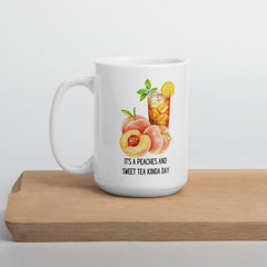 Peaches and Sweet Tea Ceramic White glossy mug with handle