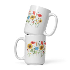 Wildflowers and Sunflowers Ceramic White glossy mug