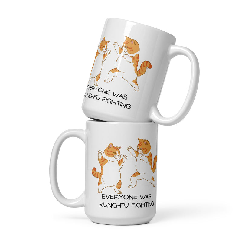 Funny Mug Kung-Fu Cats White 15oz ceramic glossy mug gift for cat lover someone who loves cats