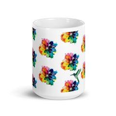 Artistic Watercolor Flowers Art White 15oz Ceramic glossy mug