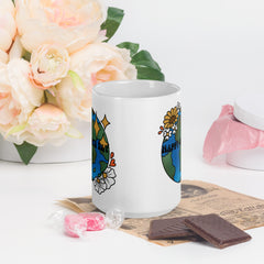 Happy Earth Day White Ceramic 15oz Reusable Coffee Mug Earth Flowers