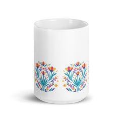 Pressed Flower Styled Ceramic 15oz White glossy mug gift for someone who loves flowers birthday Mother's Day