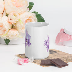 Purple Lilac Flowers Purple Butterfly White Ceramic Glossy Mug