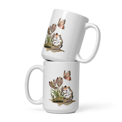 Vintage style Spring Crocus with Cheeky Mouse Ceramic White glossy mug with handle