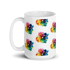 Artistic Watercolor Flowers Art White 15oz Ceramic glossy mug