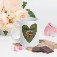 Funny Mug Best Tortie Mom Heart Tortoise White 15oz Ceramic glossy mug for someone who loves tortoises turtles Valentine's Day Mother's Day