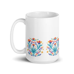 Pressed Flower Styled Ceramic 15oz White glossy mug gift for someone who loves flowers birthday Mother's Day