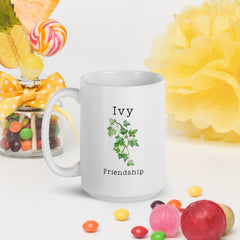 Victorian Flower Language Ivy Friendship White Ceramic glossy mug gift for friend BFF