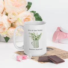 Victorian Flower Language Lily of the Valley Renewed Happiness White Ceramic glossy mug