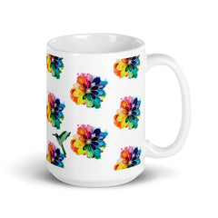 Artistic Watercolor Flowers Art White 15oz Ceramic glossy mug