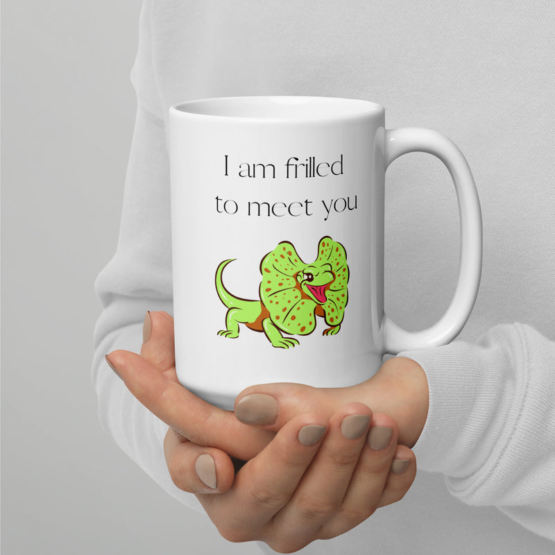 Funny Frilled Lizard White 15oz Ceramic Mug gift for someone who loves lizards reptiles