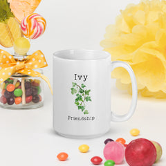 Victorian Flower Language Ivy Friendship White Ceramic glossy mug gift for friend BFF