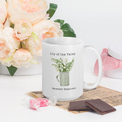 Victorian Flower Language Lily of the Valley Renewed Happiness White Ceramic glossy mug