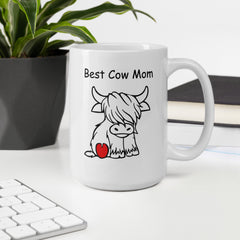 Funny Mug Best Cow Mom Heart 15oz Ceramic glossy mug gift for someone who loves cows Valentine's Day Mother's Day