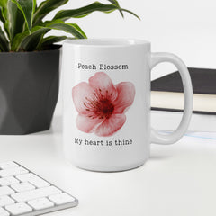 Victorian Flower Language Peach Blossom My Heart is Thine Ceramic White Mug My Heart is Yours