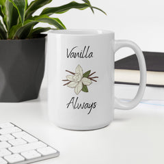 Vanilla Flower Vanilla Bean White Ceramic Mug gift for someone who loves vanilla bakes baker pastry chef