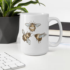 Vintage Style 3 Bee White glossy mug gift for someone who loves bees beekeeper