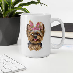 Yorkie Easter Bunny Ceramic White glossy mug gift for Yorkshire Terrier