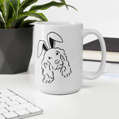 Spaniel Happy Easter Bunny White Ceramic glossy mug gift for Easter Spaniel Dog Lover