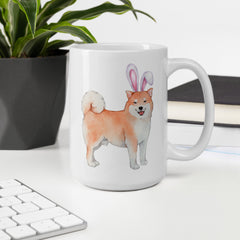 Shiba Inu Happy Easter Bunny White Ceramic glossy mug gift for Easter Shiba Inu Dog Lover