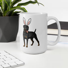 Rottweiler Happy Easter Bunny White Ceramic glossy mug gift for Easter Rottie Dog Lover