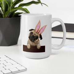 Pug Happy Easter Bunny White Ceramic glossy mug gift for Easter Pug Dog Lover