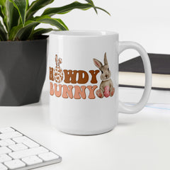 Howdy Bunny Cowboy Easter Bunny White Ceramic glossy mug gift for Easter