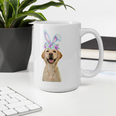 Yellow Labrador Happy Easter Bunny Ceramic White Glossy Mug gift for Yellow Lab dog lover