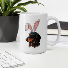 Dachshund Happy Easter Bunny White Ceramic glossy mug gift for Dachshund weiner dog lover