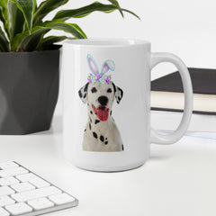 Dalmation Happy Easter Bunny White Ceramic glossy mug gift for Dalmation dog lover owner