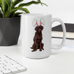 Chocolate Labrador Happy Easter Bunny White Ceramic glossy mug gift for Chocolate Lab Dog Owner Lover