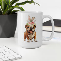 English Bulldog Happy Easter Bunny White Ceramic glossy mug gift for English Bulldog Dog Owner Lover