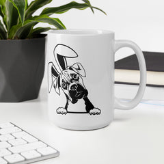 Boxer Outline Happy Easter Bunny White Ceramic glossy mug gift for Boxer Dog Owner Lover