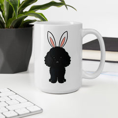 Black Toy Poodle Happy Easter Bunny White Ceramic Glossy Mug gift for Toy Poodle Owner Lover