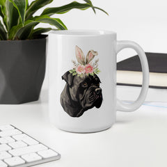 Black Cane Corso Happy Easter Bunny White Ceramic glossy mug gift for Cane Corso Owner Lover